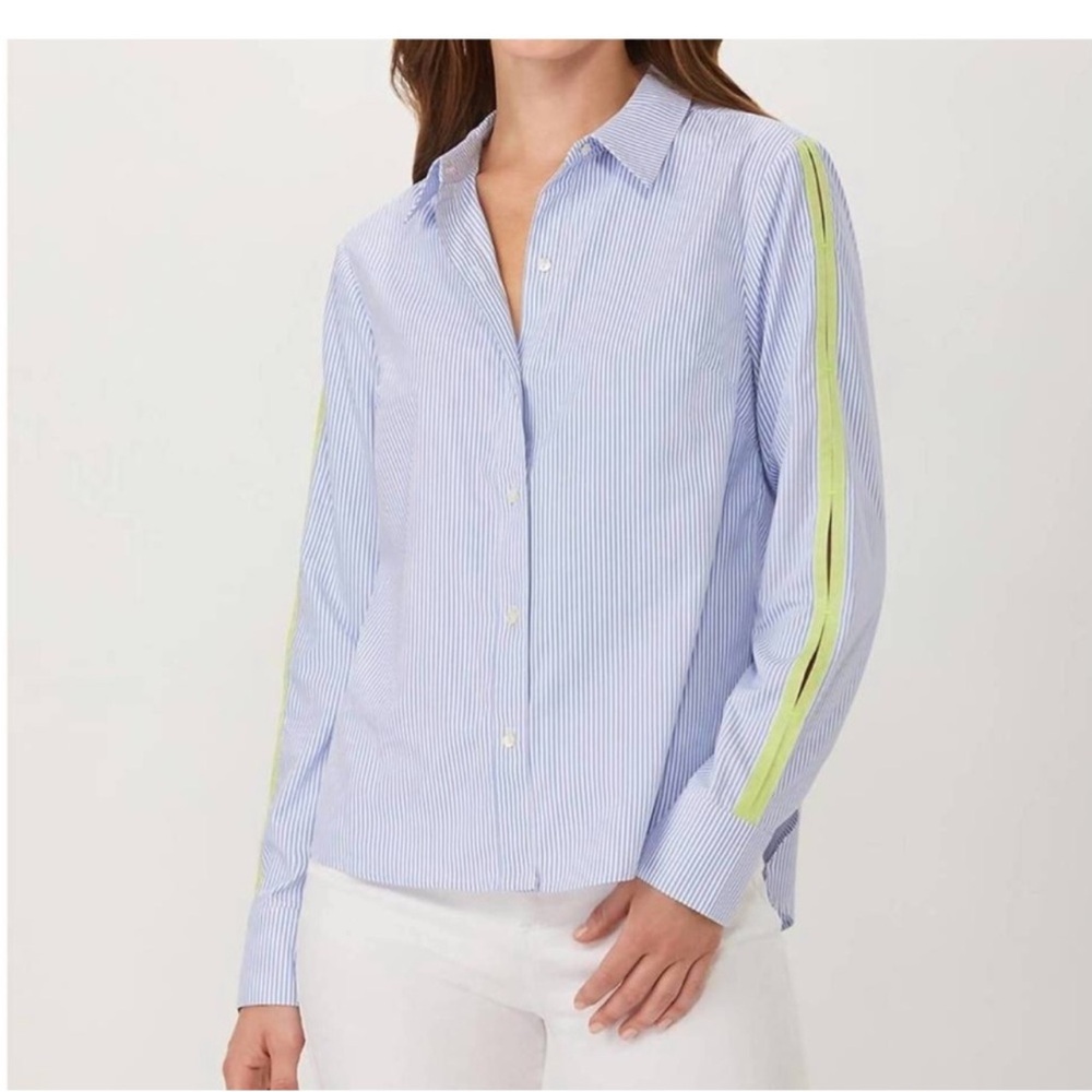 Ecru Blue and Yellow Striped Button Down Shirt size L